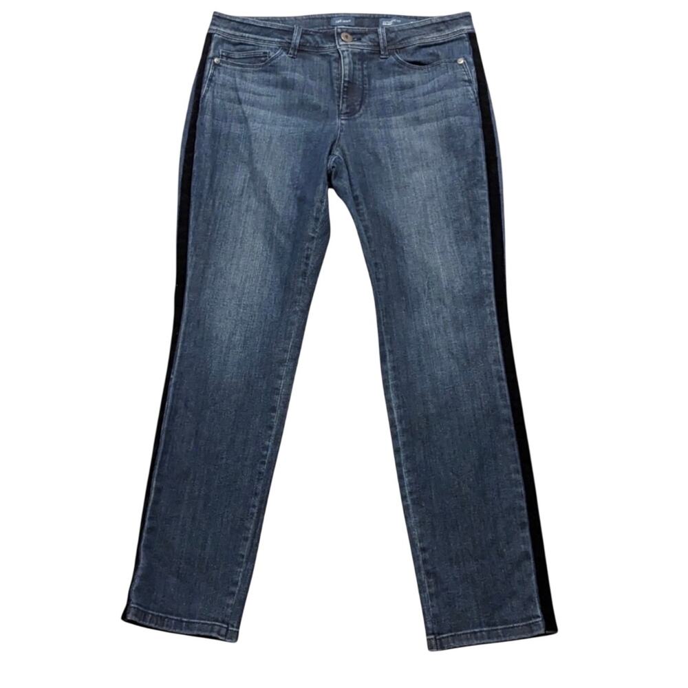 J. Jill Authentic Fit Slim Ankle Jeans, Velvet Side Stripe, Dark Wash, Size 14